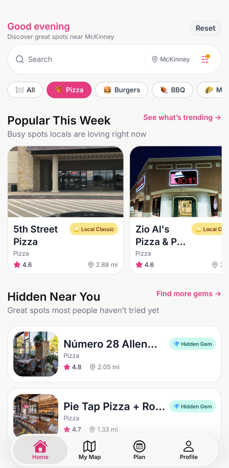 Bitelyt profile view showing saved places and local explorer progress.
