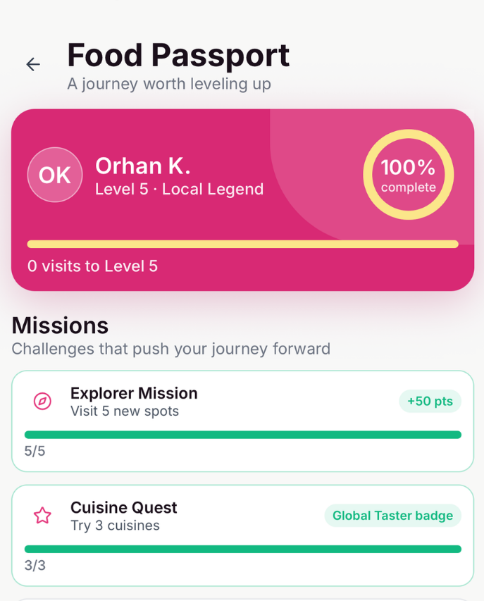 Bitelyt app showing build your passport feature