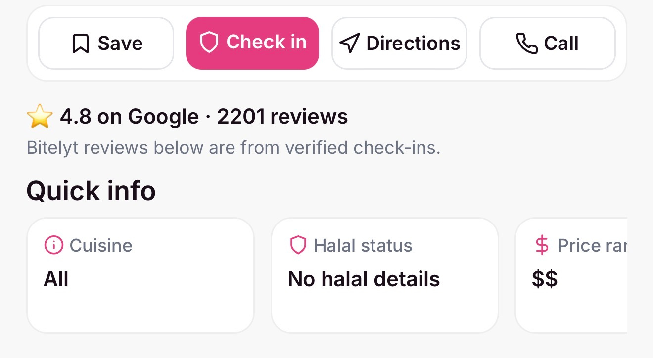 Bitelyt app card preview showing local restaurant discovery.
